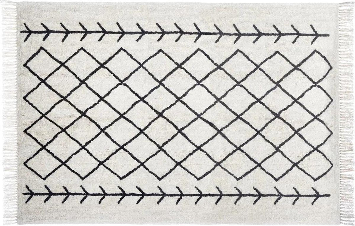Atmosphera Nomo Tuft Rug - Black and white diamond pattern 170 x 120 cm - Cotton carpet - rectangular rugs