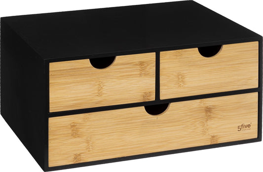 5Five Organiseur de bureau Bava - Bambou - Noir - Avec 3 tiroirs - 25,3 x 31 x H 16 CM