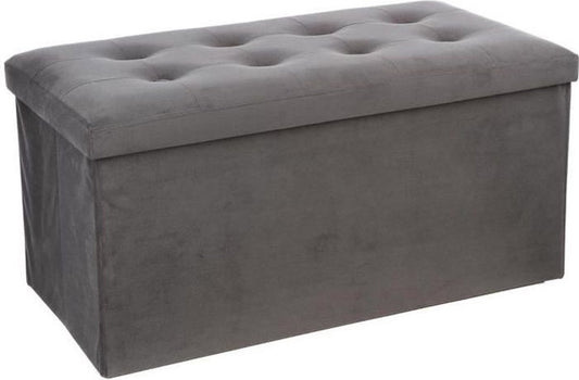 Pouf double pliant Lysandre en velours - Gris - L 75,7 x P 37,5 x H 38 cm