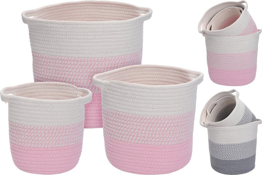 Basket set woven rope - Gray / Natural - Storage baskets - 22 cm / 27 cm / 32 cm