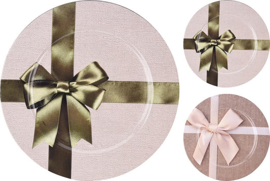 Christmas underplate with bow - 33 cm - Set of 2