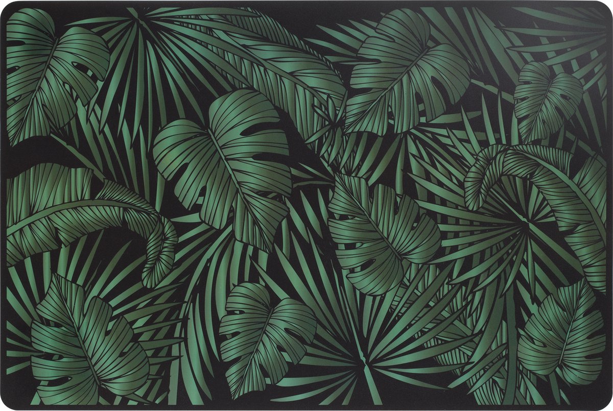 Jungle Placemat set van 4 stuks -  45 x 30 cm - Onderleggers - Zwart/ Groen