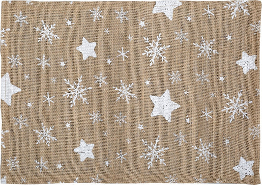 Atmosphera Jute Placemat set of 4 - Underlay - 30 x 45 cm - White stars - Party decoration