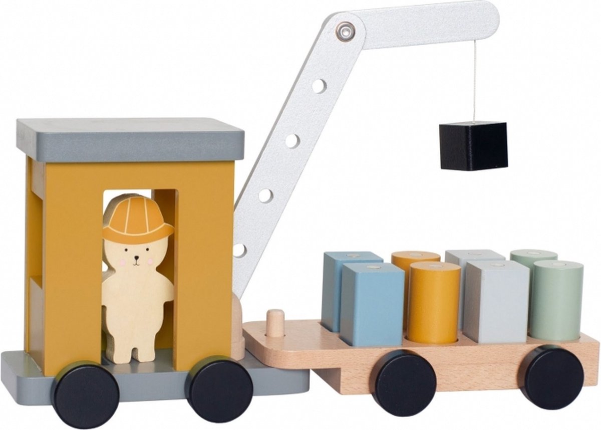 Jabadabado Wooden toy crane with magnet - 8 Blocks