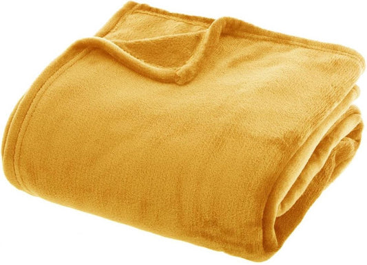 Atmopshera Couverture polaire flanelle unie Plaid - 180x230 cm - Ocre