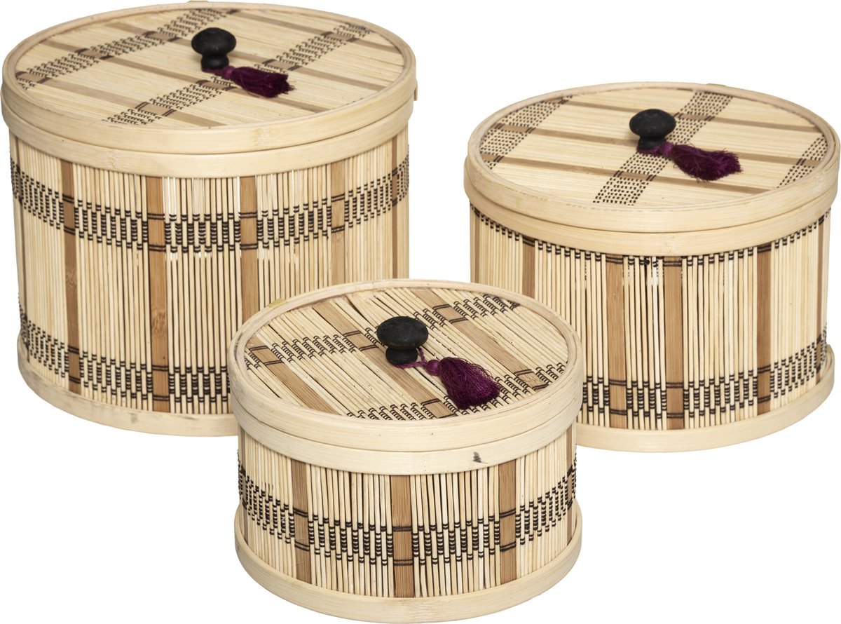 Atmosphera Set de rangement Nam nam Bamboo - 3 pièces - Lot de 3 coffrets - Rangement décoratif