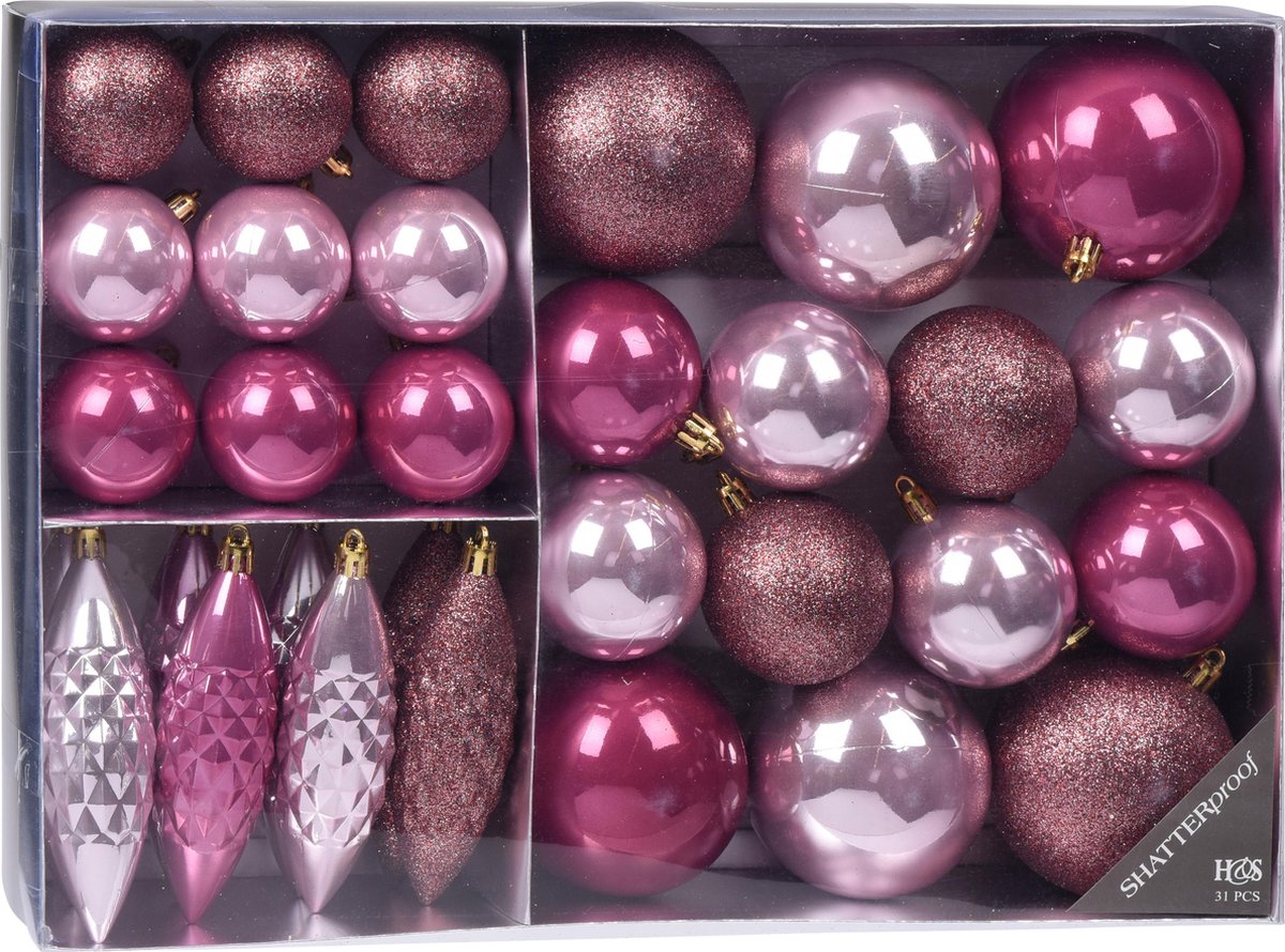 Christmas ball set 31 pieces Pink - 31 pieces - Christmas ball - Christmas decorations