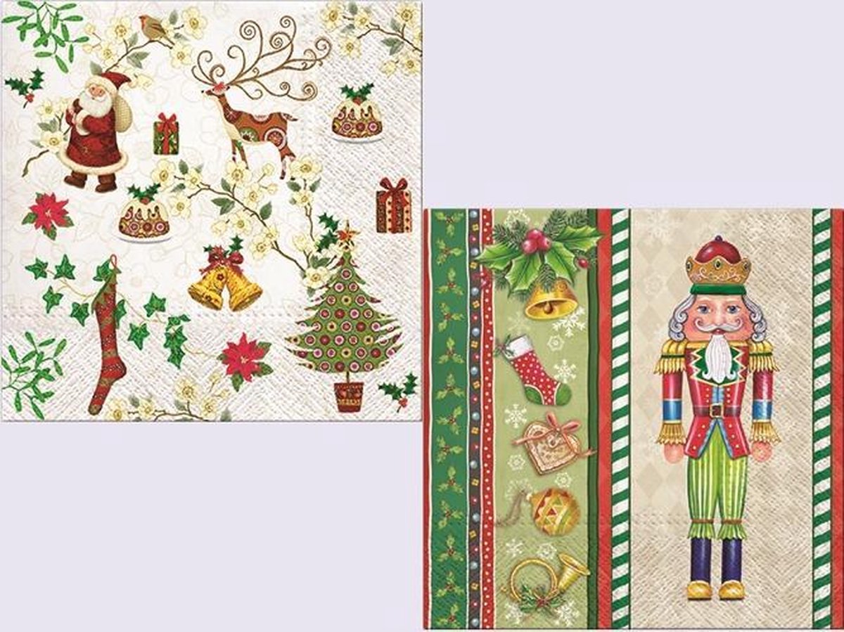 Home & Styling Kerstdecoratie 40x Papieren servetten Notenkraker/Kerstfiguren - 33x33cm - 3 Laags
