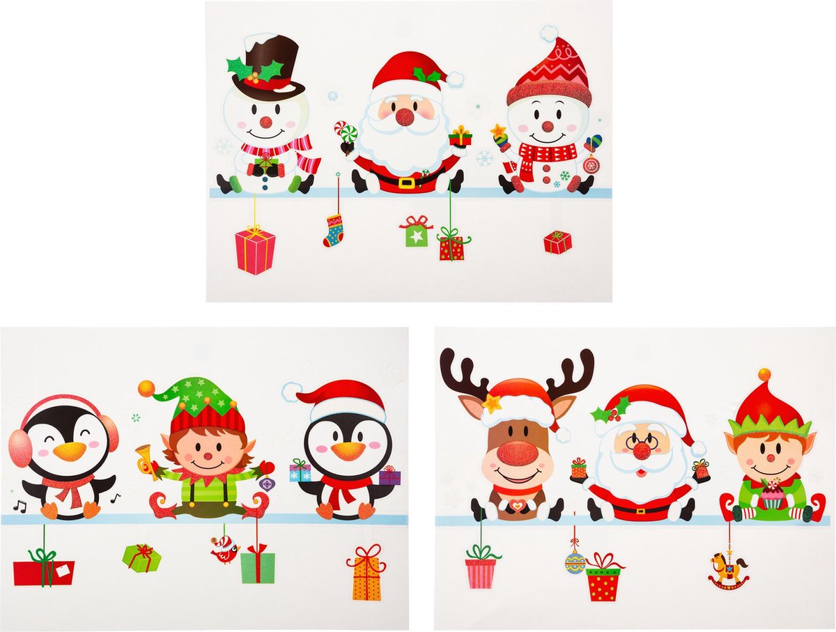 Set van 3 raamstickers kerstmis - Kerst - Raamdecoratie - Feestdecoratie - Sticker raam - Kerstman - Sneeuwpop