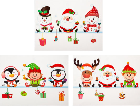 Set van 3 raamstickers kerstmis - Kerst - Raamdecoratie - Feestdecoratie - Sticker raam - Kerstman - Sneeuwpop