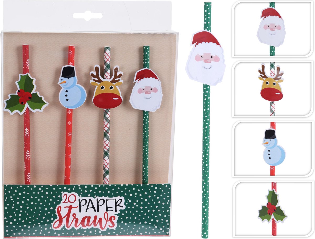 Pailles de Noël carton 20 pièces lot de 2 - pailles - décorations de Noël - paille de Noël - sympa pour toute fête de Noël - pailles à boire