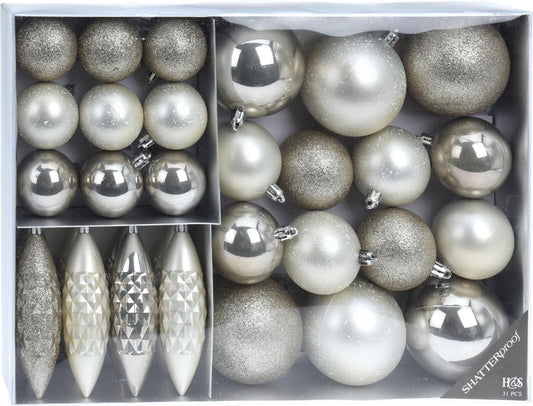 Set de boules de Noël 31 pièces Argent - 31 pièces - Boule de Noël - Décorations de Noël