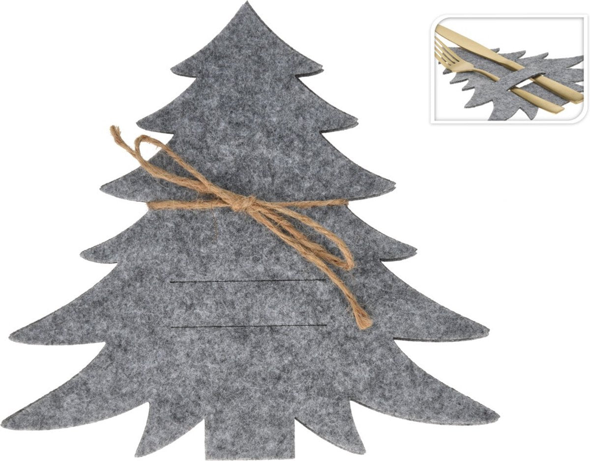 Bestekhouder set van 4 grijs - Kerstboom - Vilt - Tafeldecoratie - Kerstdecoratie