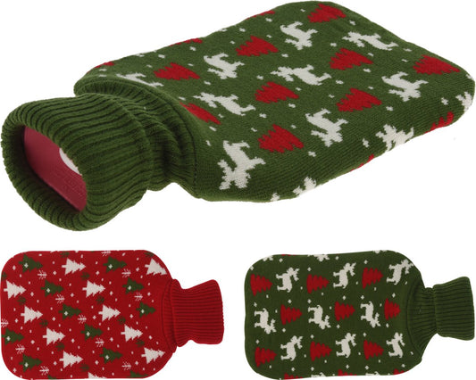 Hot water bottle Christmas set of 2 - hot water bottle - 1.7 L - Reindeer - Christmas tree