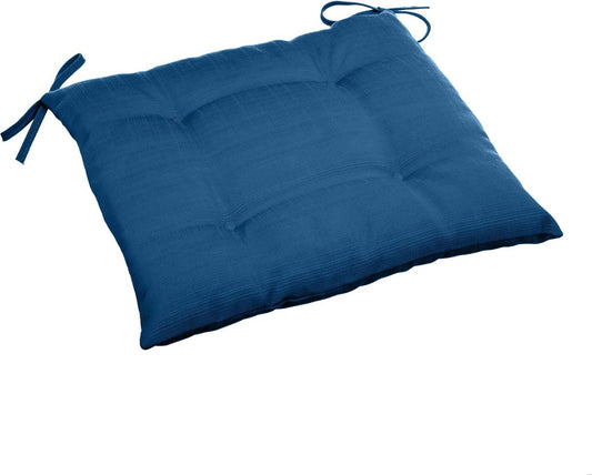 Hespéride Korai Coussin de chaise avec rubans - Déperlant - Déhoussable - 40x40cm - Indigo