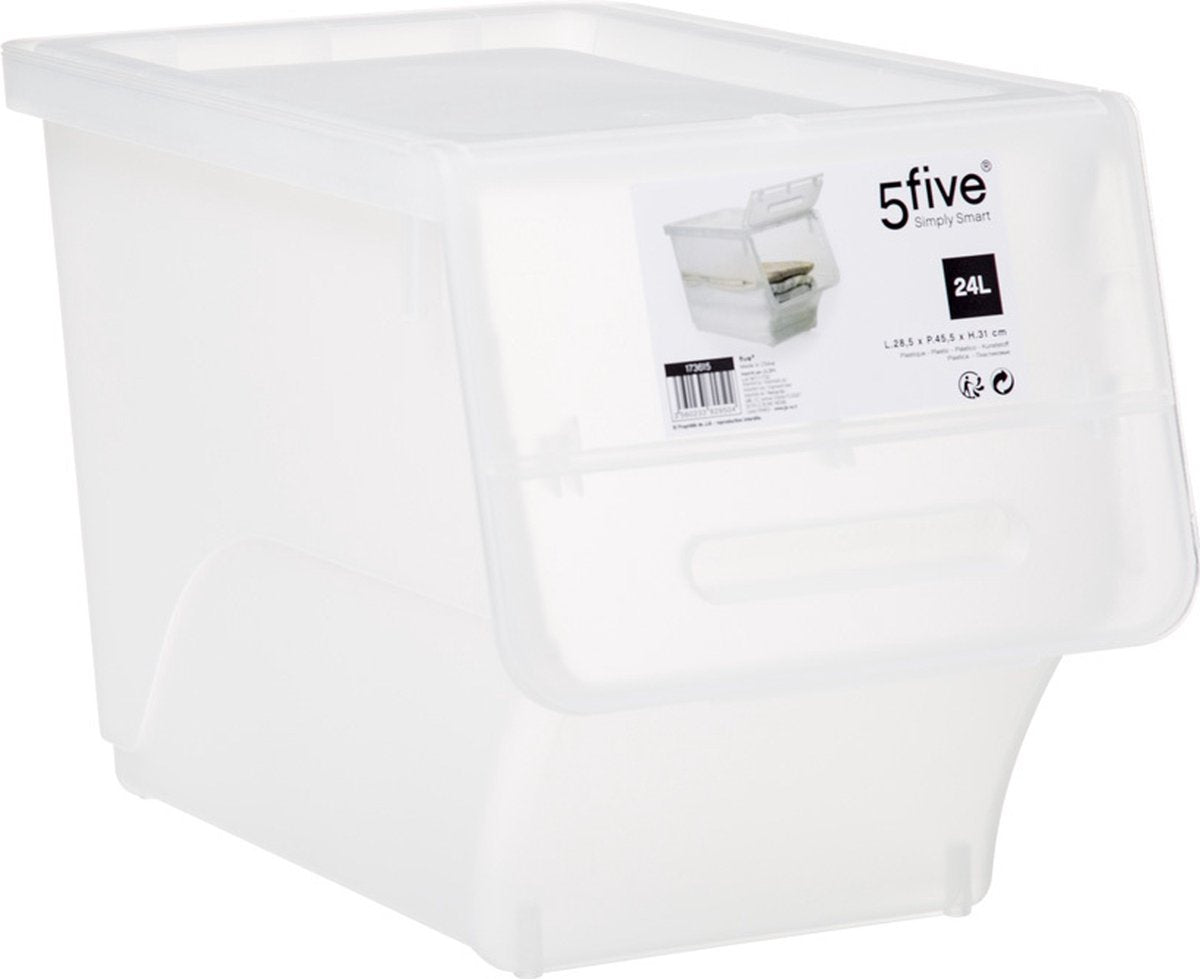 Five®  Stapelbare opbergbox deksel voorzijde  - Transparant - Stapelbaar - Small - 24 liter