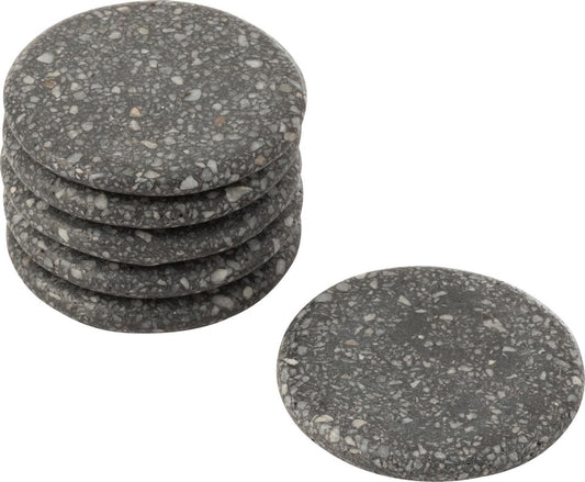 J-Line Marble Coasters D10x1.3cm - Set of 6 - Gray