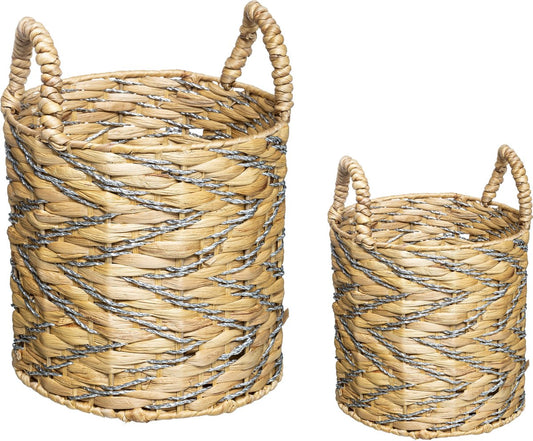 Atmosphera Basket set jute 2 pieces - storage - with silver - Dia 28 cm Dia 32 cm