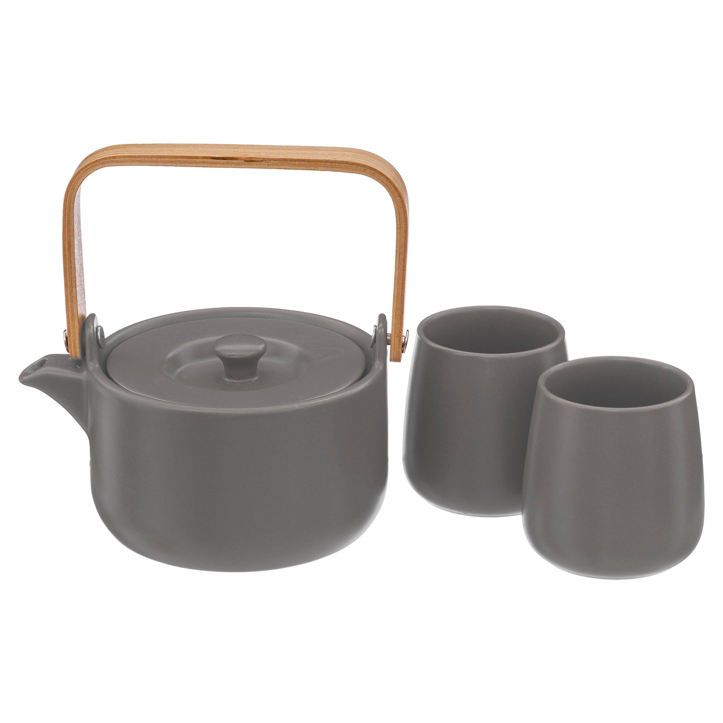 Atmosphera theepot met 2 kopjes taupe - 50 cl - Klein theepotje - Keramiek