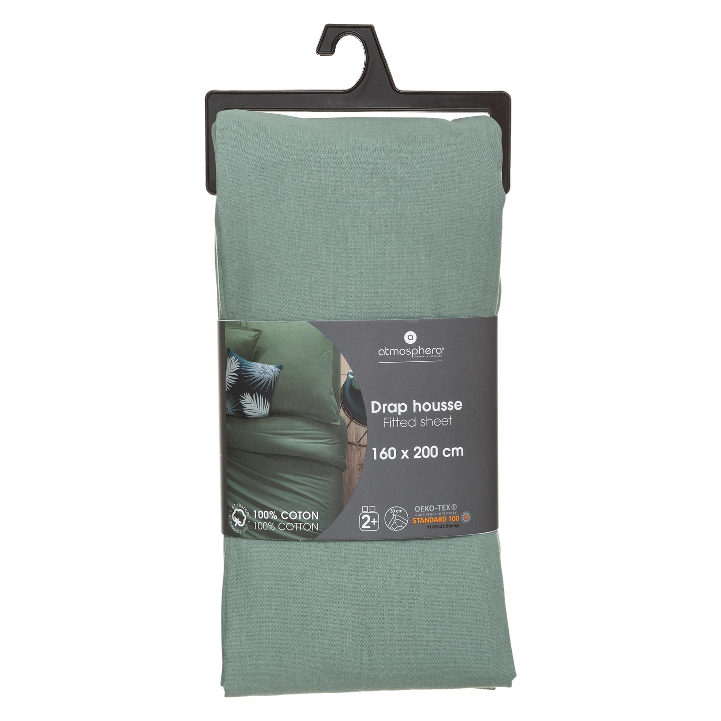 Atmosphera Cotton Fitted Sheet 160x200cm - Green