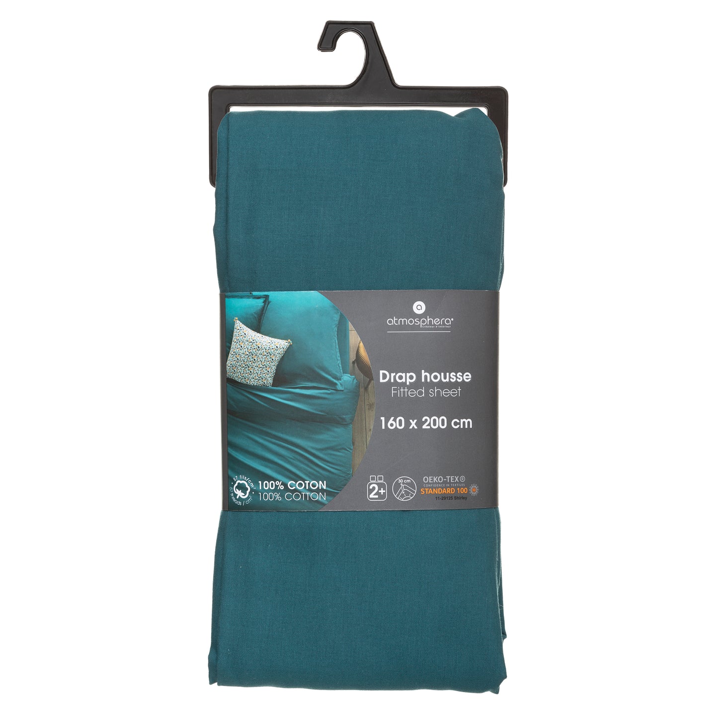 Atmosphera fitted sheet cotton 160x200cm - Turquoise