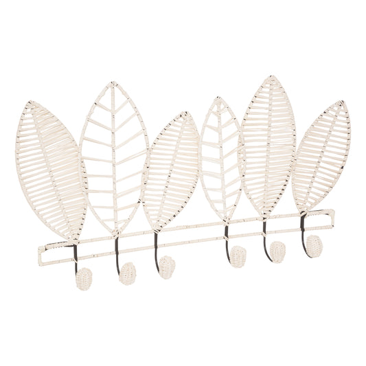 Atmosphera Cozy Leaf Coat Rack - 6 Hooks - Rattan - Beige