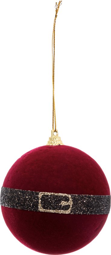 Kerst - Kerstballen - Set van 8 - Rood met zwarte riem - Voor in de kerstboom