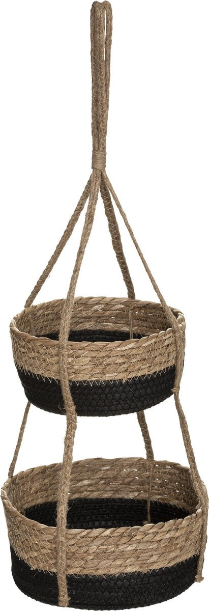 Atmosphera Plantenhanger Cuba Bruin/Zwart | Hangende mand | 2 lagen| Planten-houder / Hang-plant | Planten Accessoires | Hangmand Jute