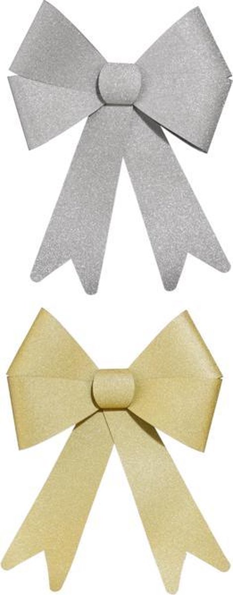 Christmas bow for the Christmas tree - Set of 4 - Super cute bow for gifts - Christmas decoration - 2 Gold and 2 Silver - 30 x 19 cm