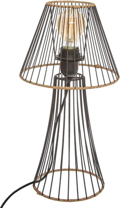 Table lamp wire steel black with rattan height 38.5 cm