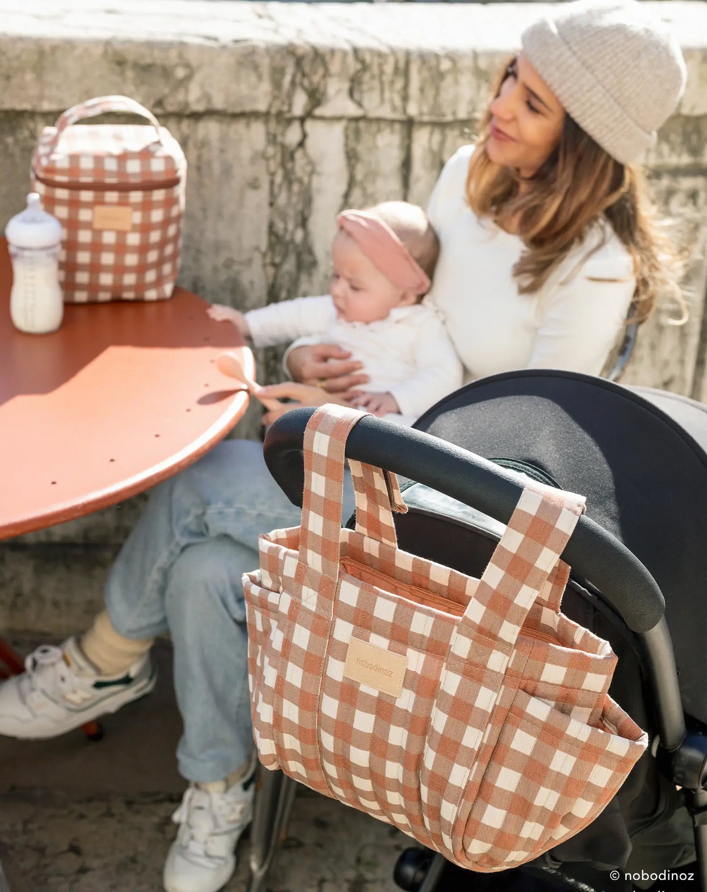 Nobodinoz Hyde Park Kinderwagen organizer 42x22x12cm - Terracotta Checks