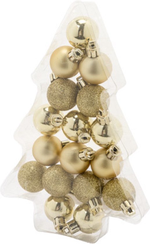 Cozy &amp; Trendy 17x small plastic Christmas baubles gold 3 cm matt/gloss/glitter - Unbreakable plastic Christmas baubles - Christmas decorations