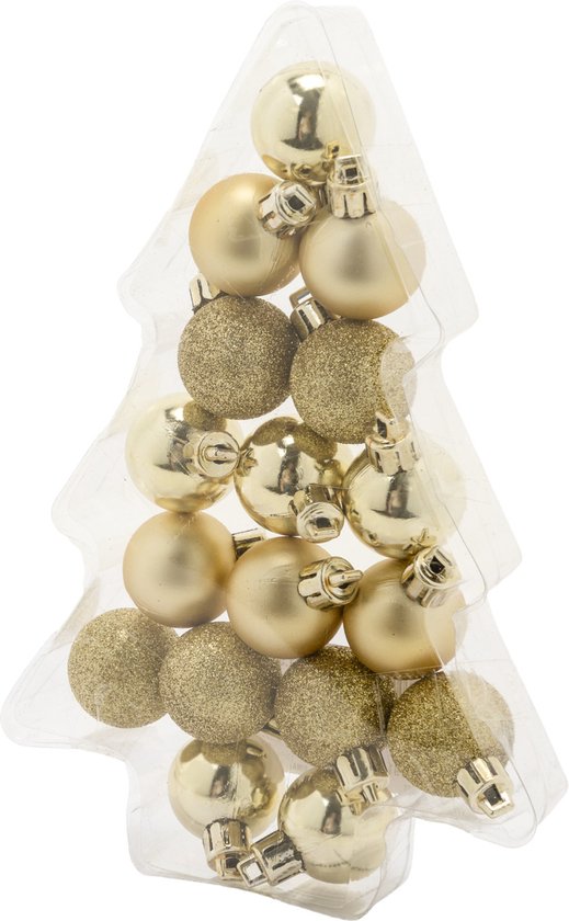 Cosy &amp; Trendy 17x petites boules de Noël en plastique doré 3 cm mat/brillant/paillettes - Boules de Noël en plastique incassables - Décorations de Noël