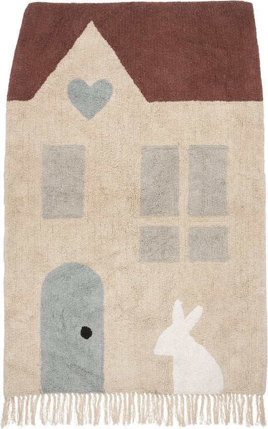 Tapis de maison - 100 X 150 cm - Coton tufté - Souris - Avec franges