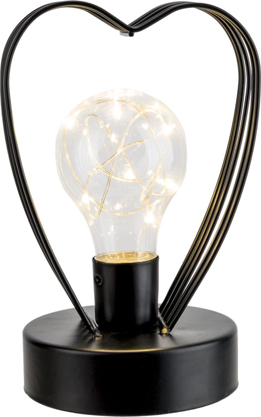 Cosy & Trendy Tafellamp - Hart - LED - Lichtkralen - H17cm - Zwart