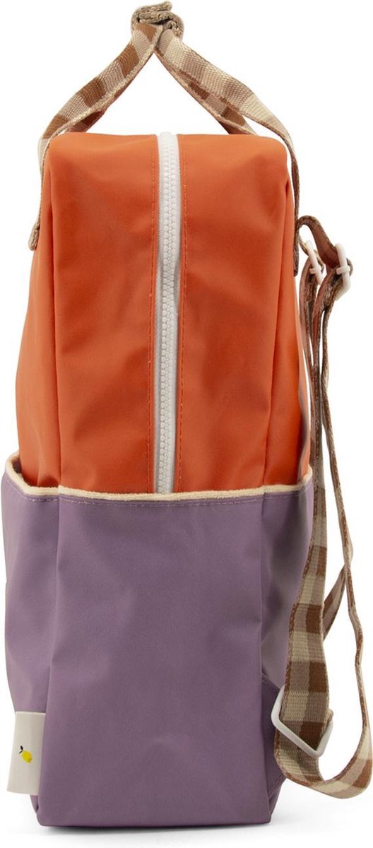 Sticky Lemon Backpack Large color blocking - orange juice + plum purple - school bus brown