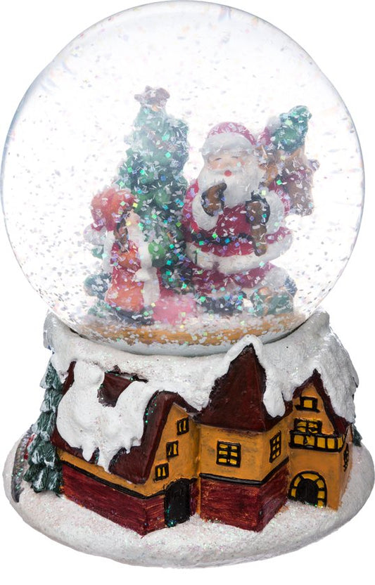 Sweeuwbol Kerstman op - 10 cm dia - Snowglobe - Muzikaal