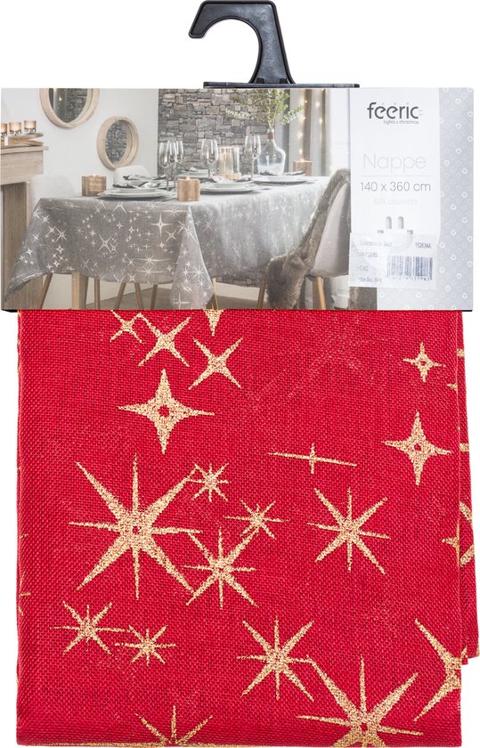 Tablecloth red with silver stars 140 x 360 cm - Party decoration item - Christmas - Christmas tablecloth