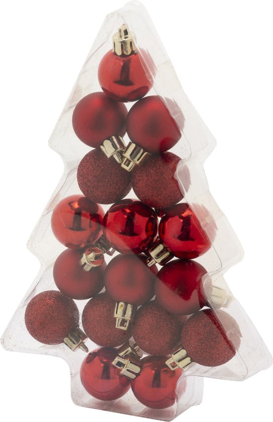 Cozy &amp; Trendy 17x small plastic Christmas baubles red 3 cm matt/gloss/glitter - Unbreakable plastic Christmas baubles - Christmas decorations