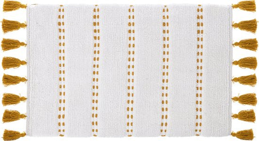 Tapis de bain - Coton - Blanc + orange - 50 x 75 cm