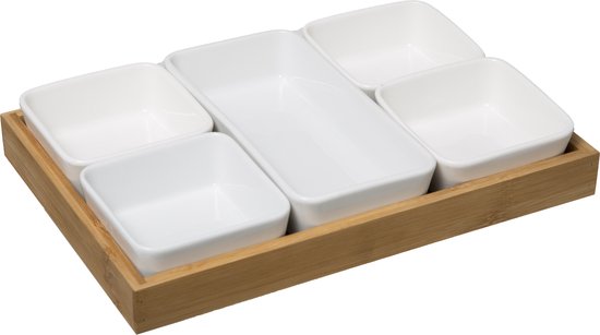 Secret de Gourmet Aperitif tableware made of bamboo porcelain - 6 Bowls + wooden tray