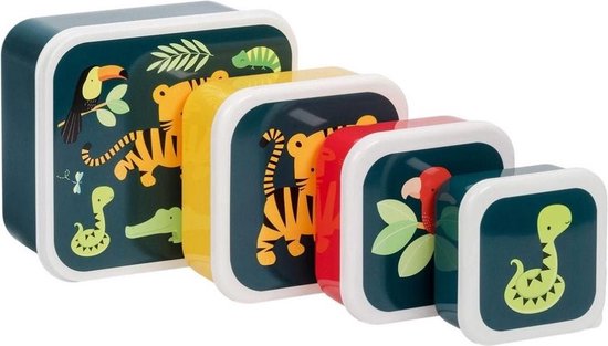 A Little Lovely Company Back to school set - Drinkfles / 4 Snackdozen / Lunchbox - Jungle tijger