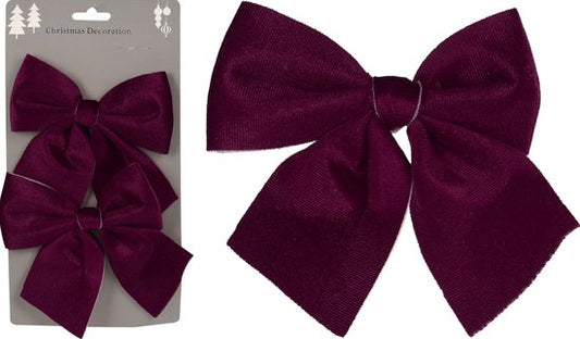 Christmas - Christmas bow - Bow - Velvet - Set of 2 - Bordeaux