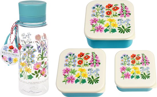 Rex school set with Drinking Bottle and Snack Boxes (3 pieces) - Wild flowers - 600 ml