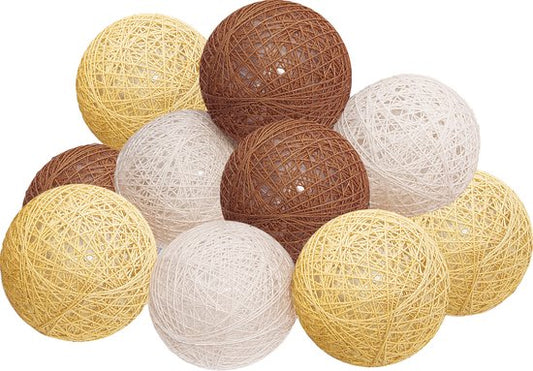 Lumières de Fête LED Atmosphera - Piles non incluses - 10 boules - o6cm - Marron/Beige/Jaune