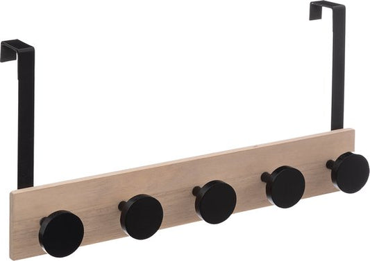 5Five Coat rack for door - 5 hooks - Wood - Black - Door coat rack