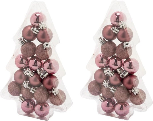 Cosy &amp; Trendy 34x petites boules de Noël en plastique rose 3 cm mat/brillant/paillettes - Boules de Noël en plastique incassables - Décorations de Noël