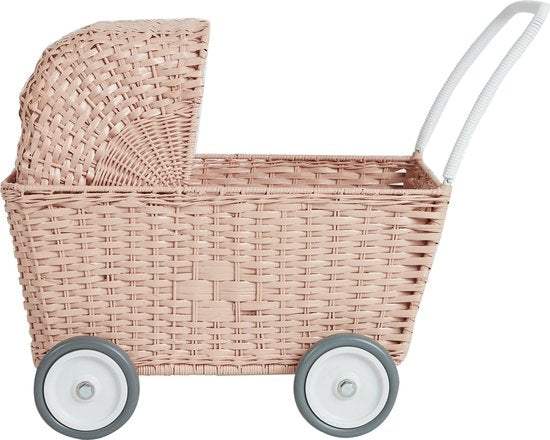 Olli Ella Rattan Strolley Rose Pram Dolls pram Buggy Stroller Trolley