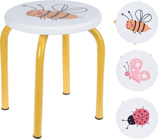 Tabouret Home &amp; Styling pour enfants - Abeille - 4 pieds - Jaune - Tabouret enfant