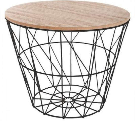 Side table - Basket - Black/wood - H 30.5 x D 38 cm